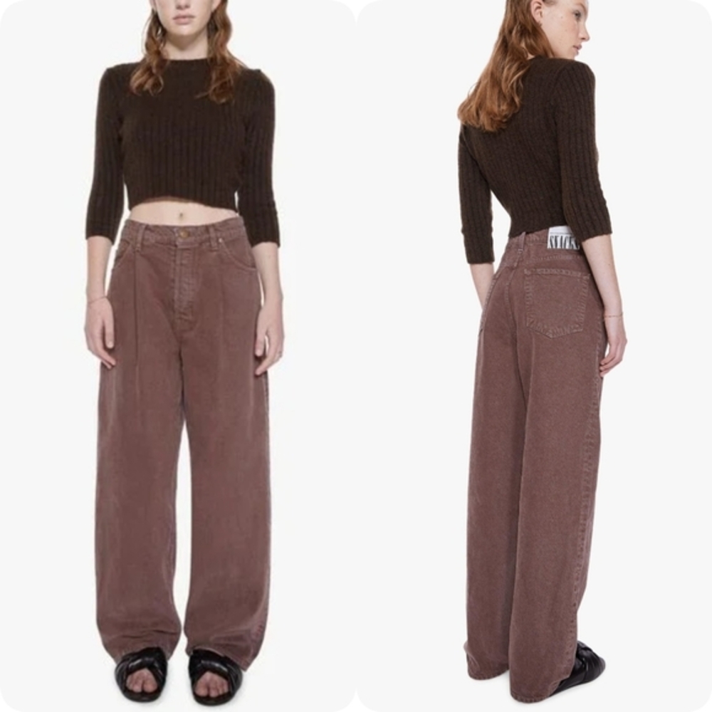 Women's Mother Snacks The Pleated Fun Dip ‎ Puddle Jeans NEW French Roast